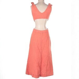Reformation Coral Gauze Button Front Tie Strap Midi Dress Size 4